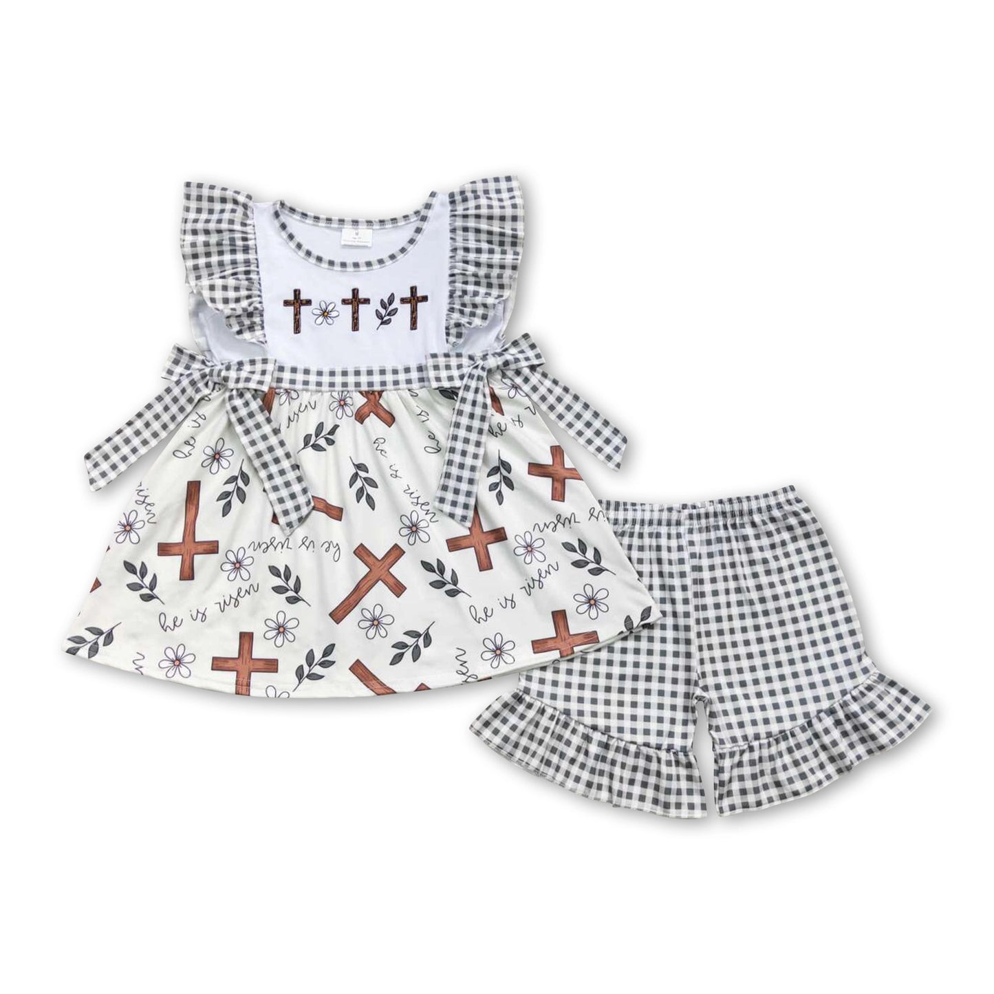 Three Crosses Embroidered Girls Set