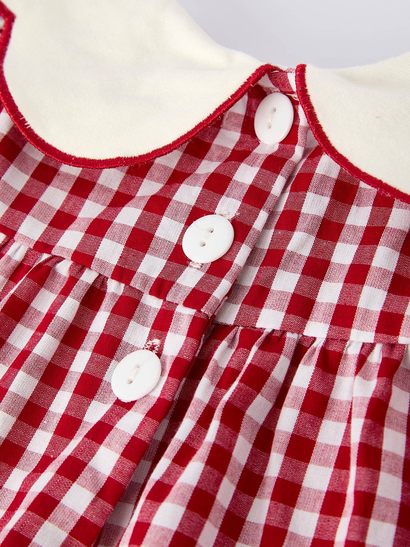 Christmas Tree Embroidery Red Gingham Long Sleeve Baby Girl Bloomers Set