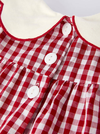 Christmas Tree Embroidery Red Gingham Long Sleeve Baby Girl Bloomers Set