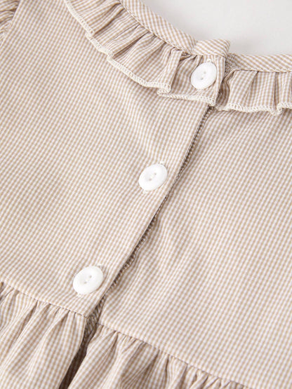 Fall Halloween & Thanksgiving Pumpkin Embroidery Smock Plaid Girls Dress