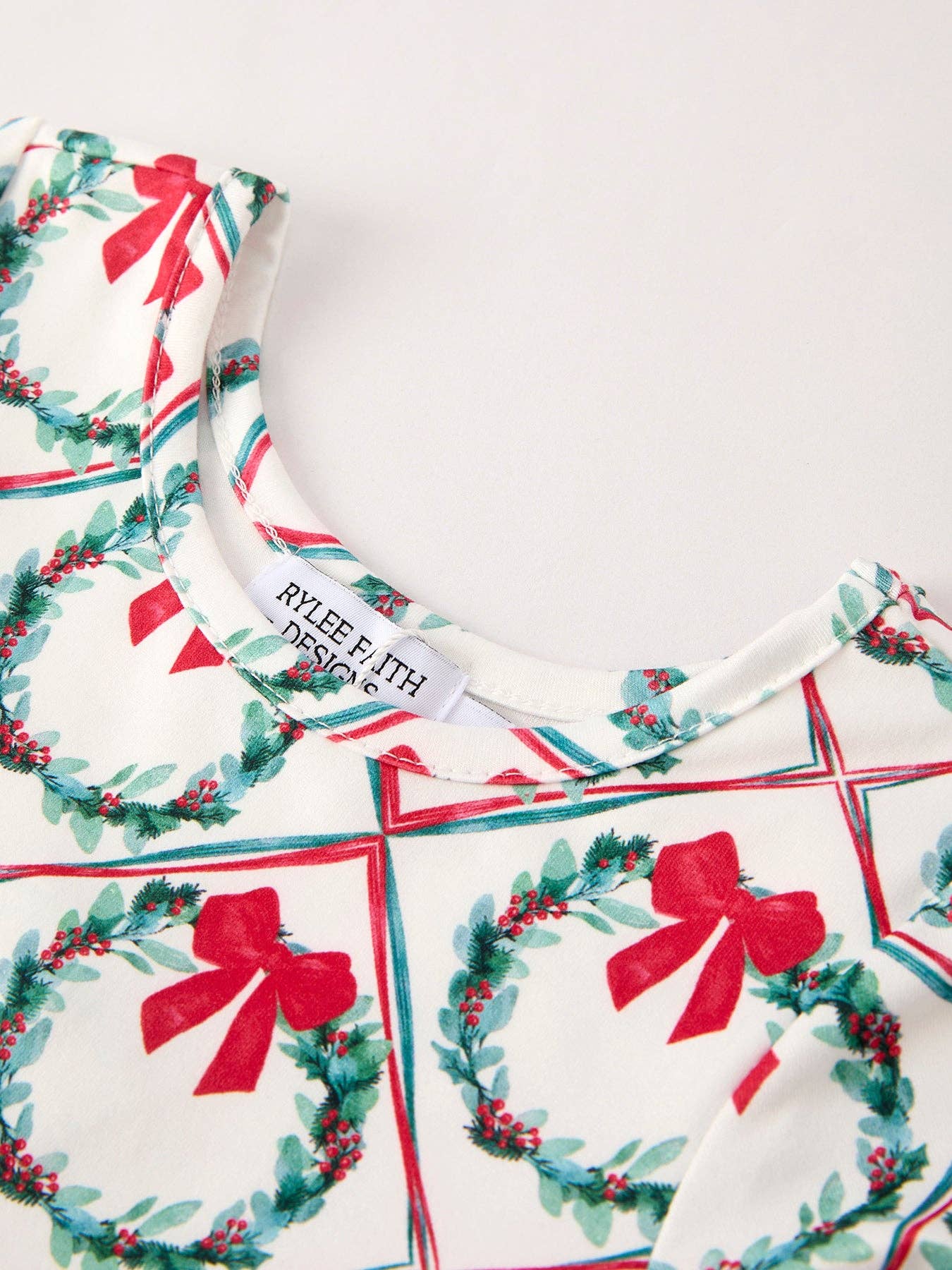 Winter Christmas Wreath & Bow Print Girls Dress