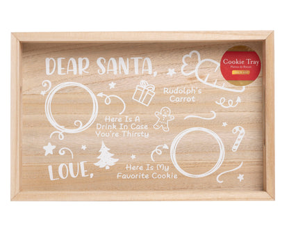 Kate & Milo Santa Cookies Tray Natural Wood, Christmas Decor