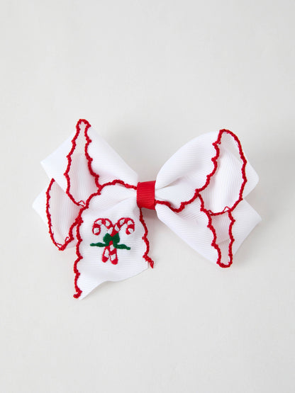 Christmas Candy Cane Embroidered Bow Hair Clip
