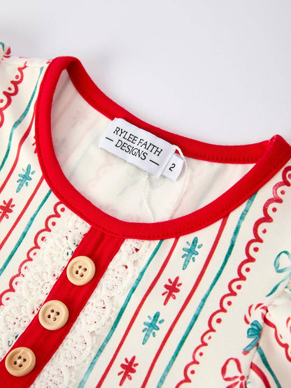 Girl Christmas Outfit – Puff Sleeve Top and Red Leggings Set