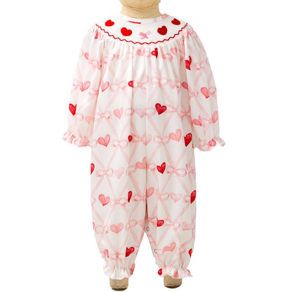 Bow Heart Smocked Baby Romper