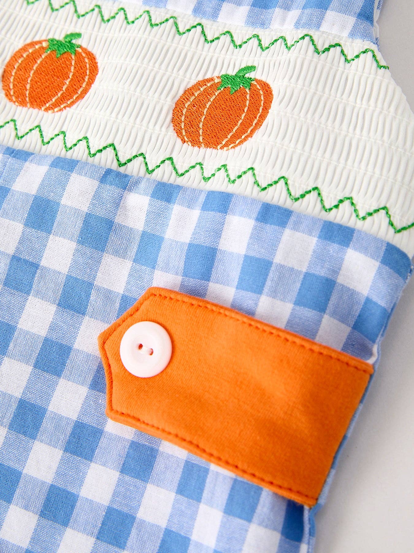 Fall Thanksgiving& Halloween Blue Pumpkin Smock Embroidery Baby Boy Romper