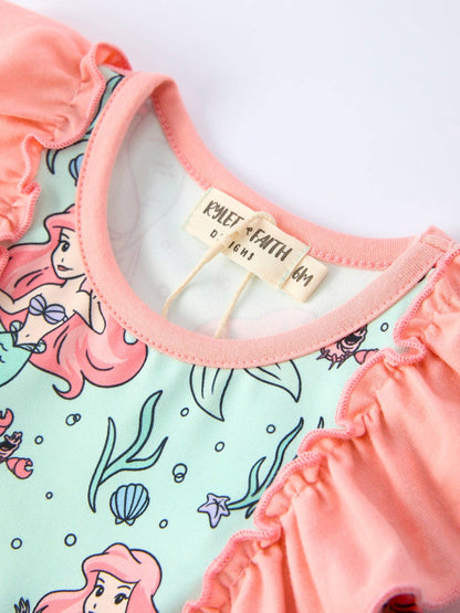 Summer Ocean Girls Bow Ruffle Romper