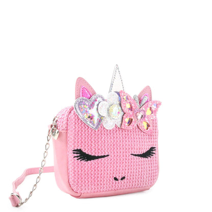 Miss Gwen Unicorn Pink Straw Crossbody Bag