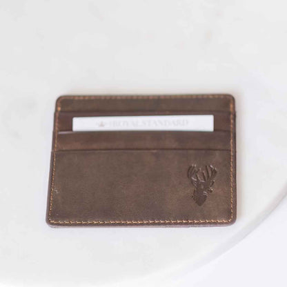 Deer Leather Embossed Slim Wallet   Dark Brown   3.5x4