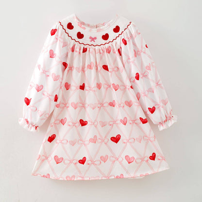 Bow Heart Smocked Girls Dress