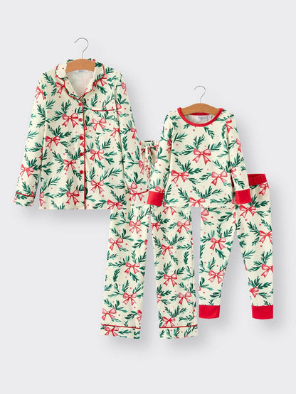 Mommy & Me Christmas Bow and Holly Print Pajama Set