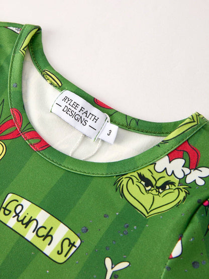 Holiday Elf and Christmas Tree Pattern Girls Dress