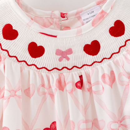 Bow Heart Smocked Baby Romper