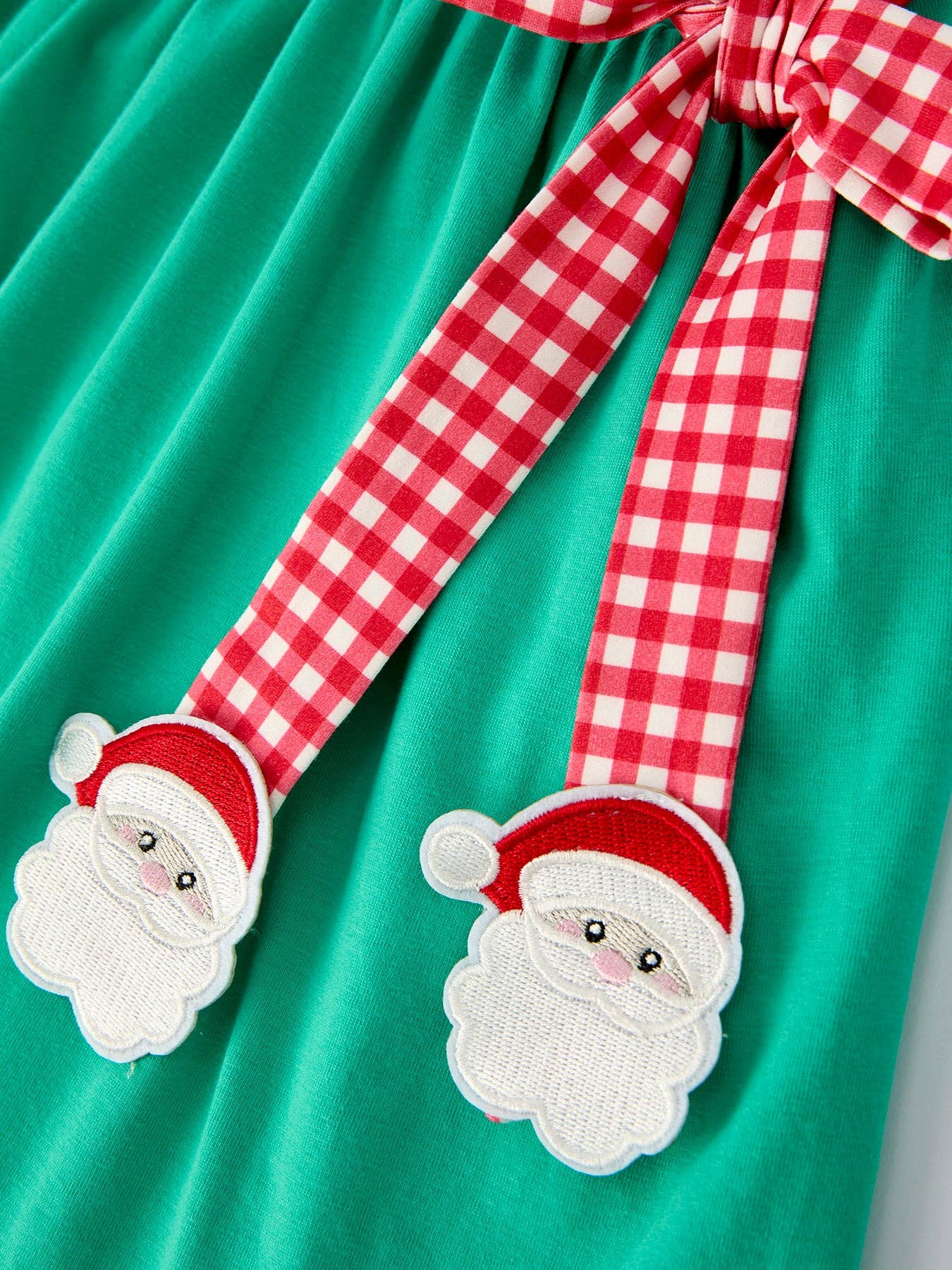 Christmas Cute Santa Applique Red Plaid Bow Girls Dress