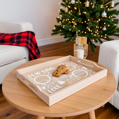 Kate & Milo Santa Cookies Tray Natural Wood, Christmas Decor