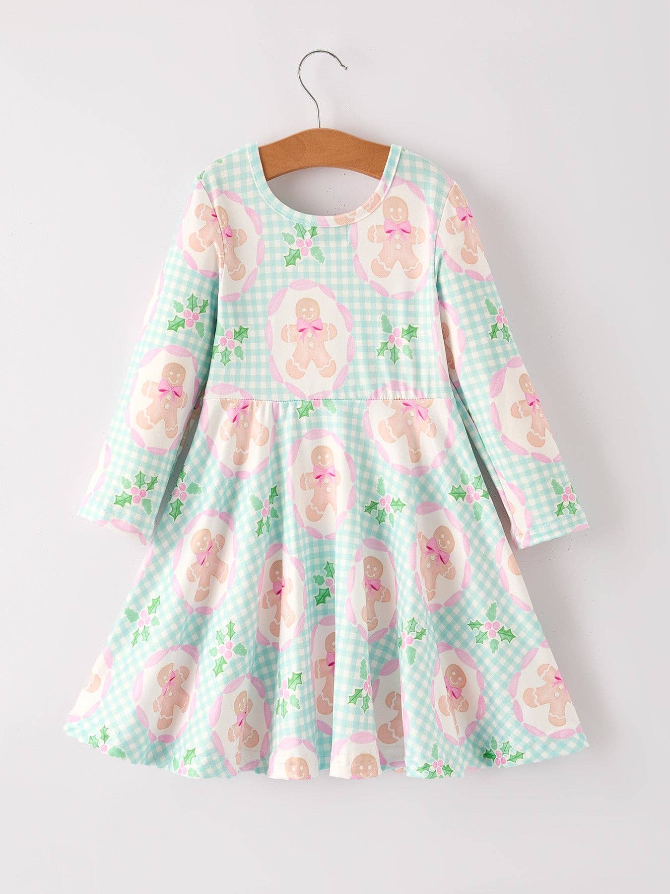 Christmas Gingerbread Man Print Plaid Girls Dress