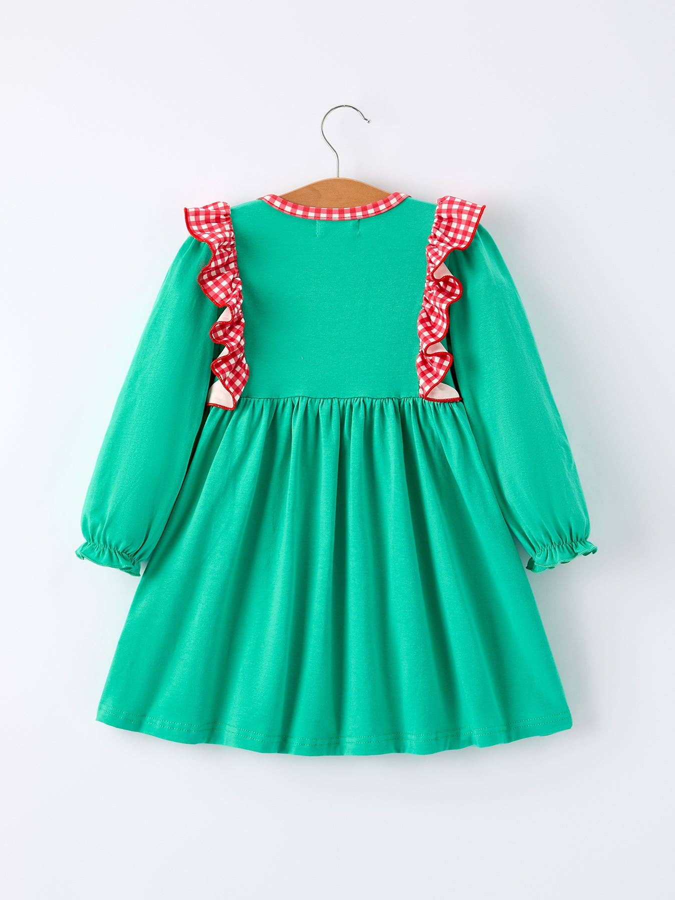 Christmas Cute Santa Applique Red Plaid Bow Girls Dress