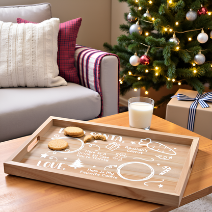 Kate & Milo Santa Cookies Tray Natural Wood, Christmas Decor