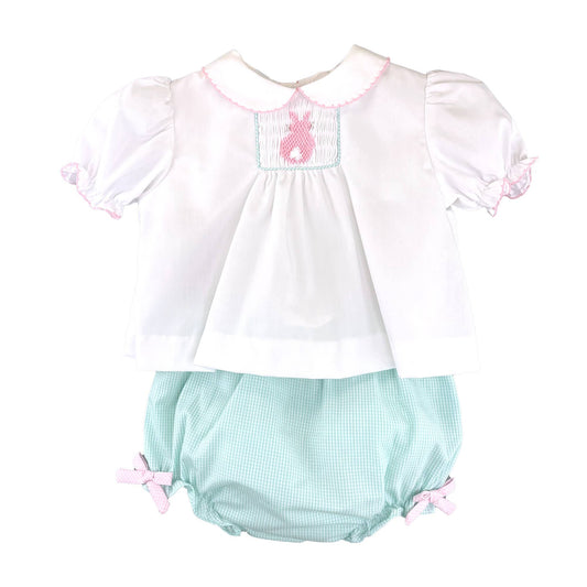Smocked Bunny Diaper Set with Ruffle Sleeve