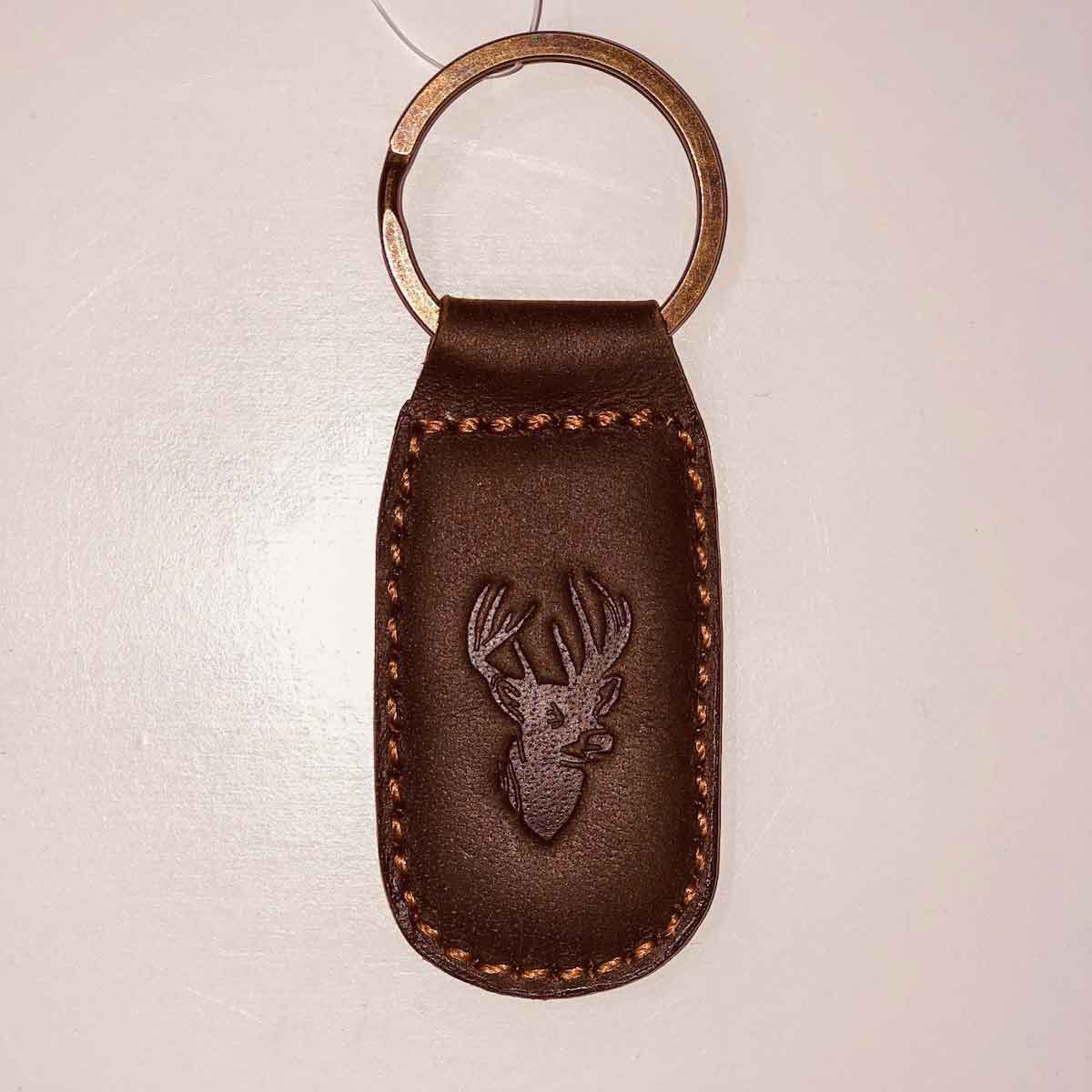Deer Leather Embossed Keychain   Dark Brown   1.35x2.55